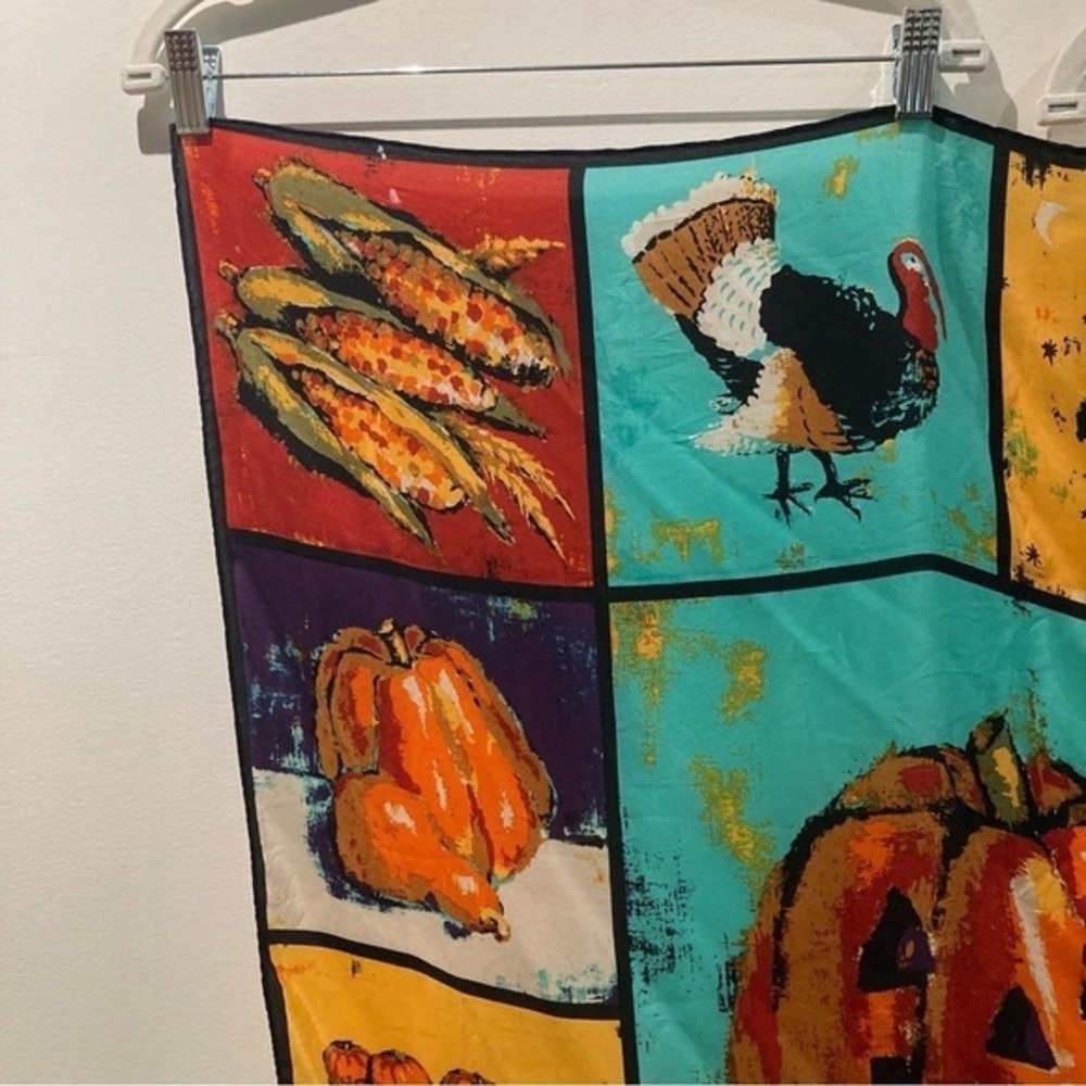Halloween Patchwork Pumpkin Scarf - Turquoise, Orange, Purple - Picture 3 of 7